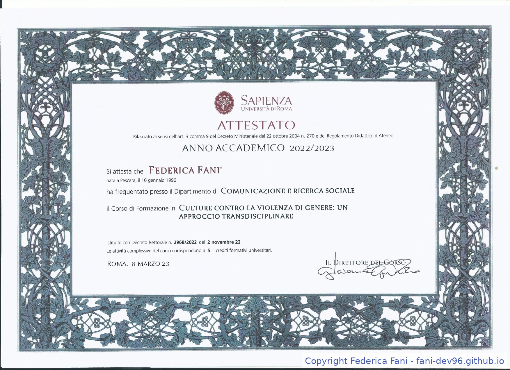 Attestato Sapienza